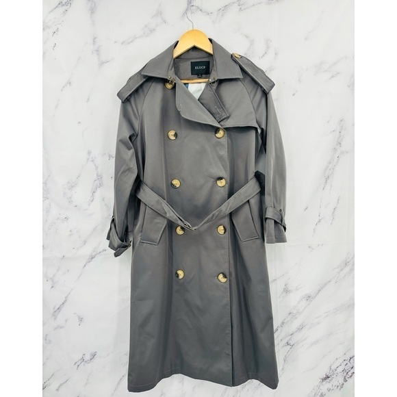 ELUCP Double Breasted Button Up Trench Coat Grey - Picture 1 of 5